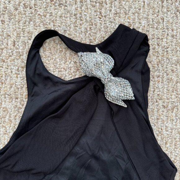 Zara Black Bodysuit Sexy Strap Back with Silver Embellished Bow Holiday XS‎ - Picture 11 of 15
